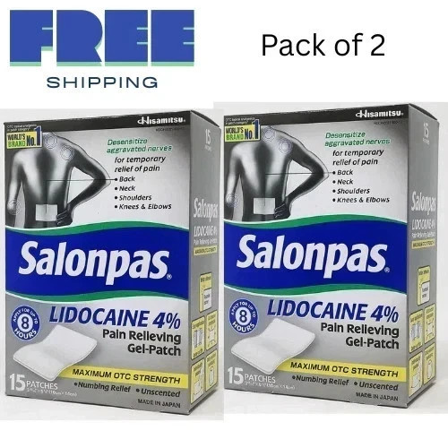 2-Pack Salonpas 4% pain relieving gel-patch, 15 patches, Exp 08/2028