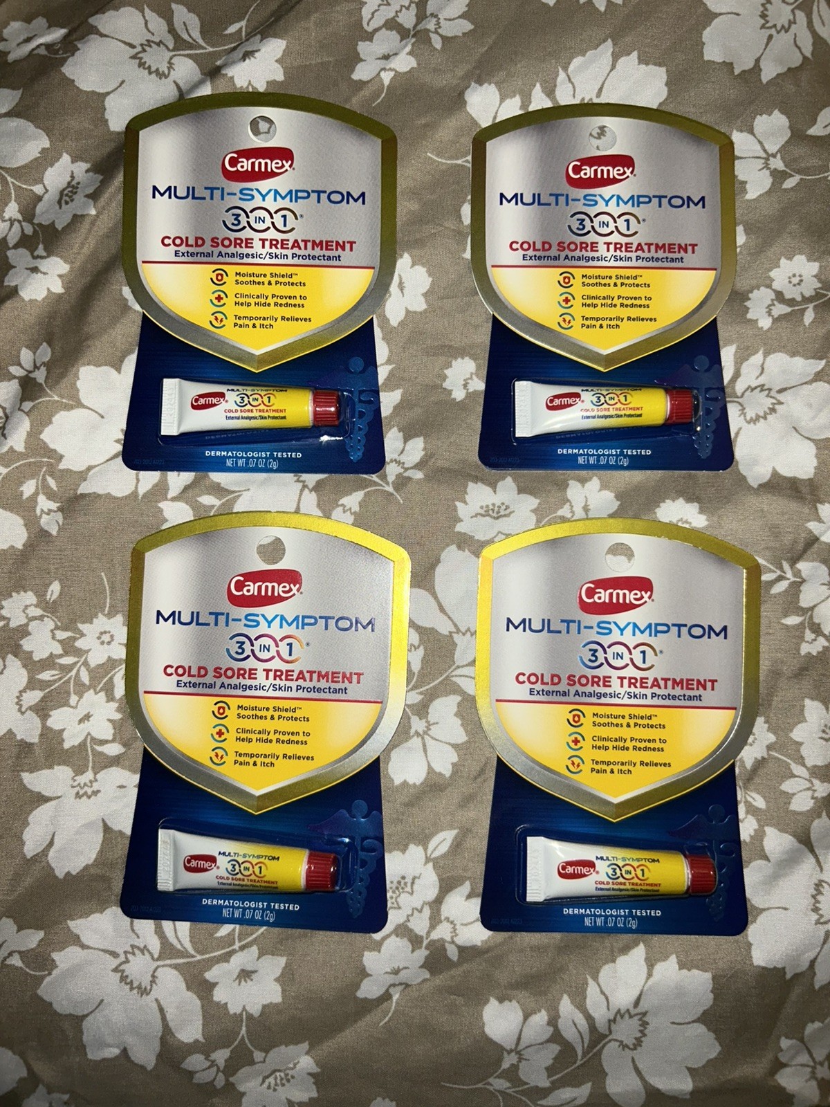 CARMEX Multi-Symptom 3-in-1 Cold Sore Treatment 0.07oz EXP 03/27 (4 PACKS)
