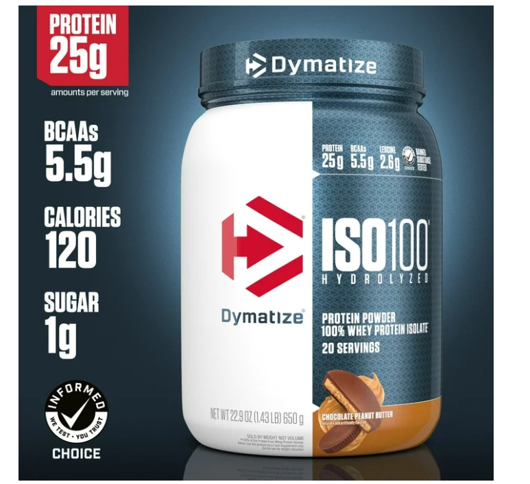Dymatize ISO100 Hydrolyzed Whey Chocolate Peanut Butter 20 Servings 25g Protein