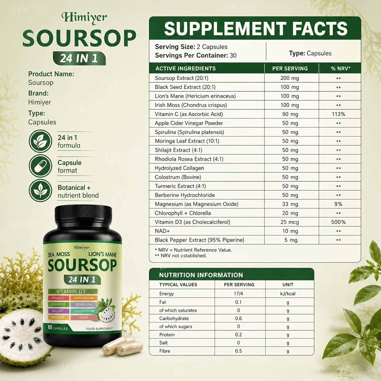 SOURSOP Capsule – Digestion & Immune Support, Antioxidant Support