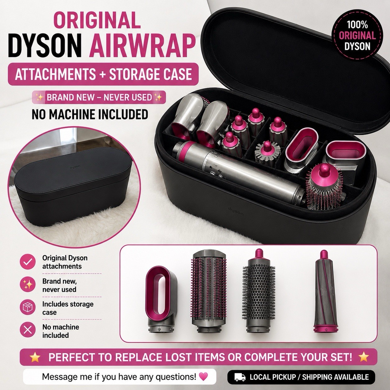 Dyson Airwrap Attachments and Storage Case (No Machine Included) New In Box