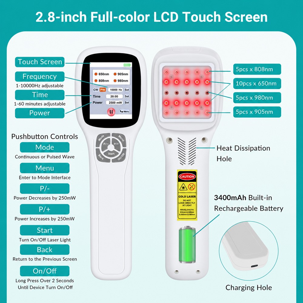 Cold Laser Therapy Infra Red Light LLLT Device for Joint Pain 2500mW Touchscreen