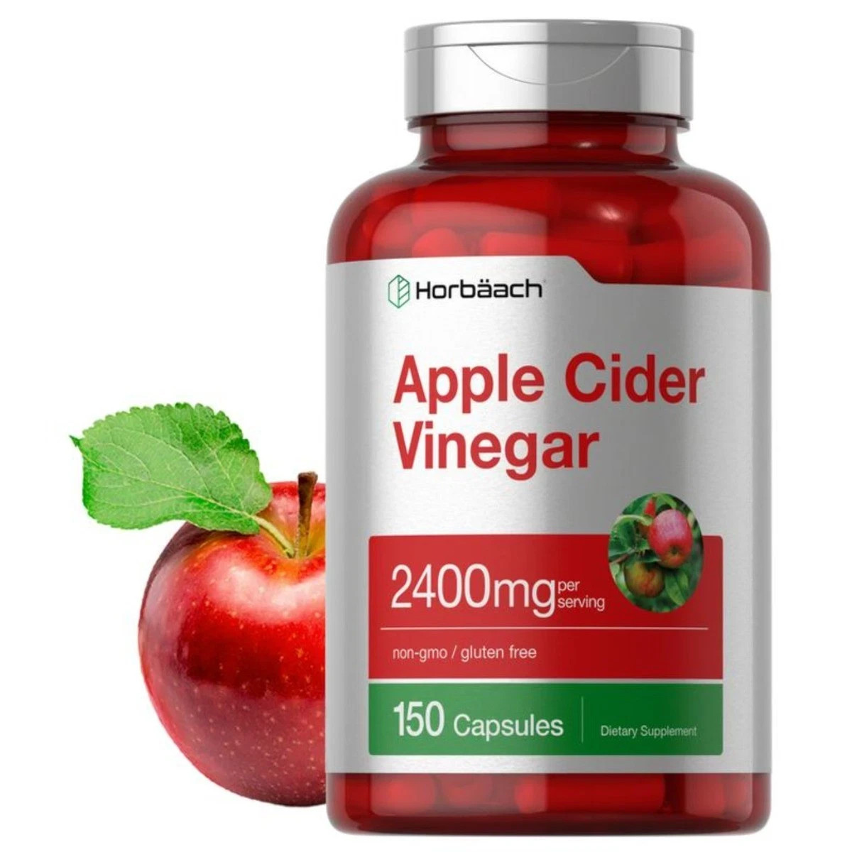 Horbäach Apple Cider Vinegar Capsules 2400mg -50 Count-Non-GMO & Gluten Free