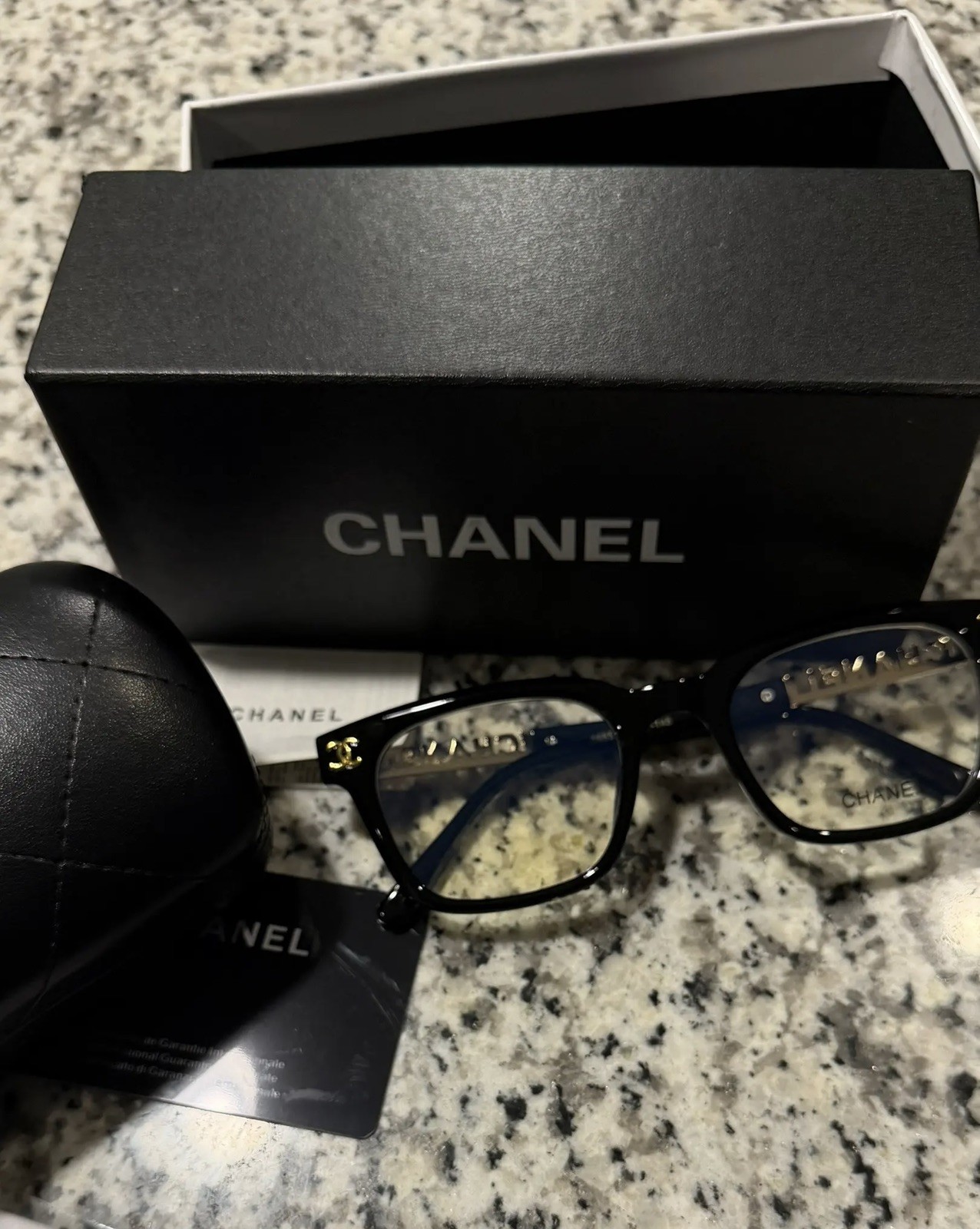 CHANEL Square Black Plastic Full Rim Eyeglasses with Case and Box