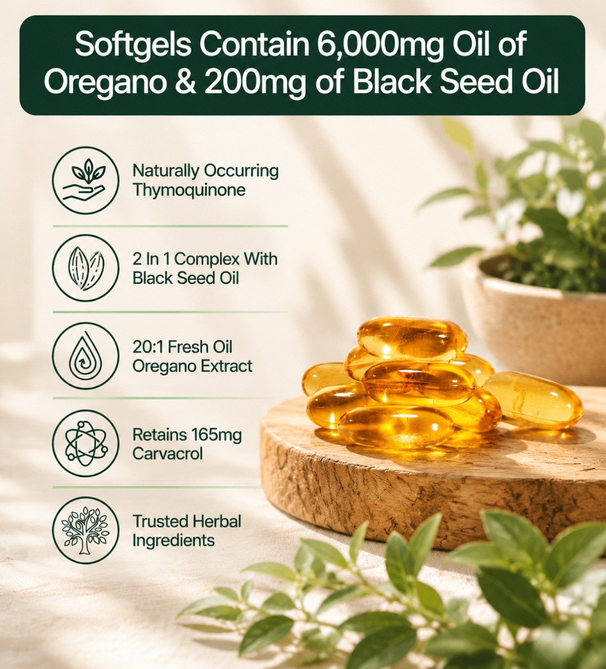 Oil of Oregano with Black Seed Oil Softgels 6200mg Extra Strength 300 Ct