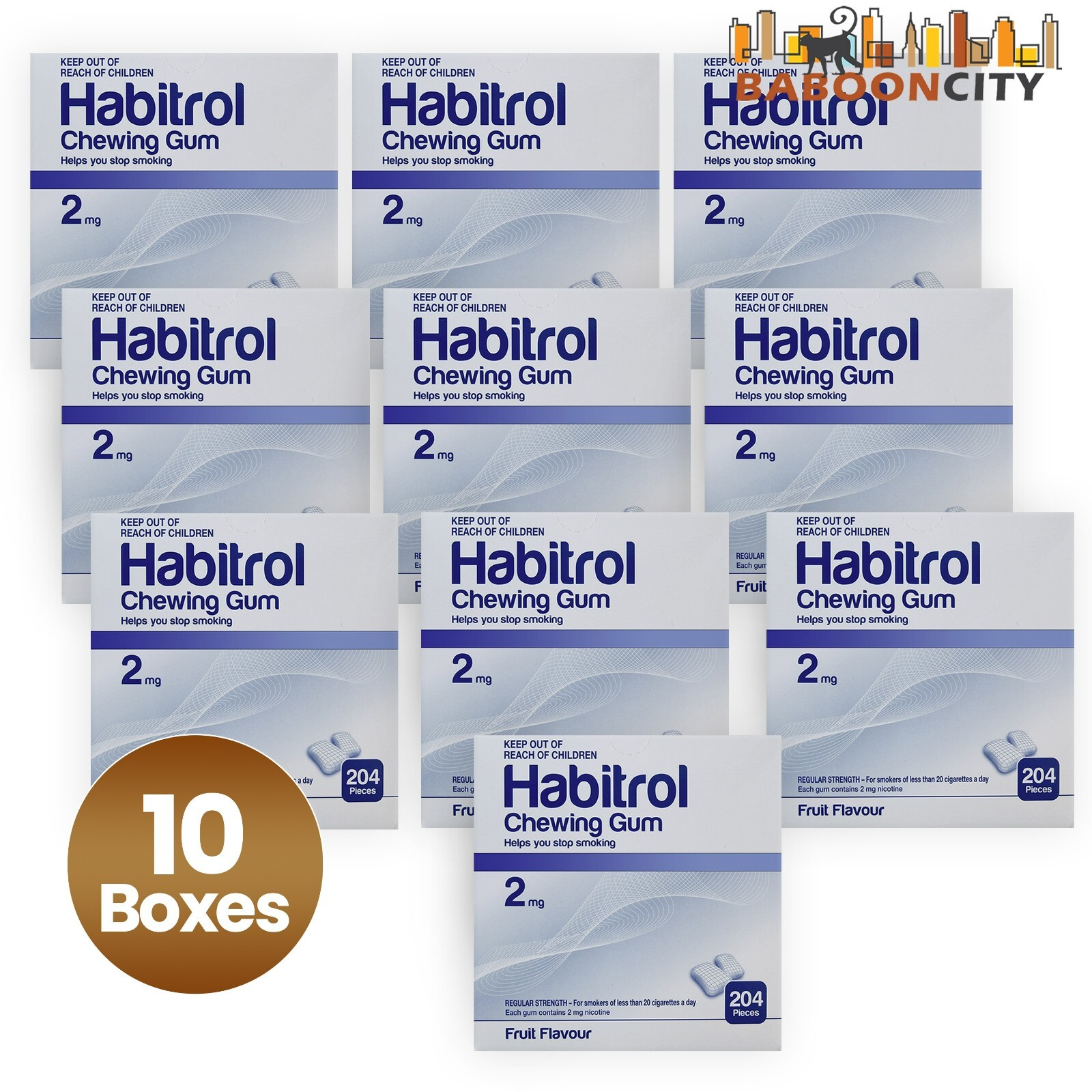 Habitrol Nicotine Gum 2mg FRUIT Flavor (2040 total pieces = 10 Box) NEW 03/2026