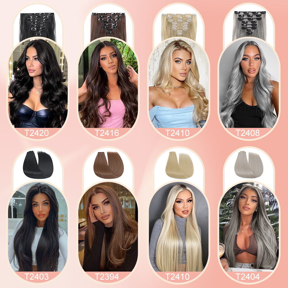 US 8 Pieces Clip In Hair Extensions Full Head Natural As Human Real Thick Wavy