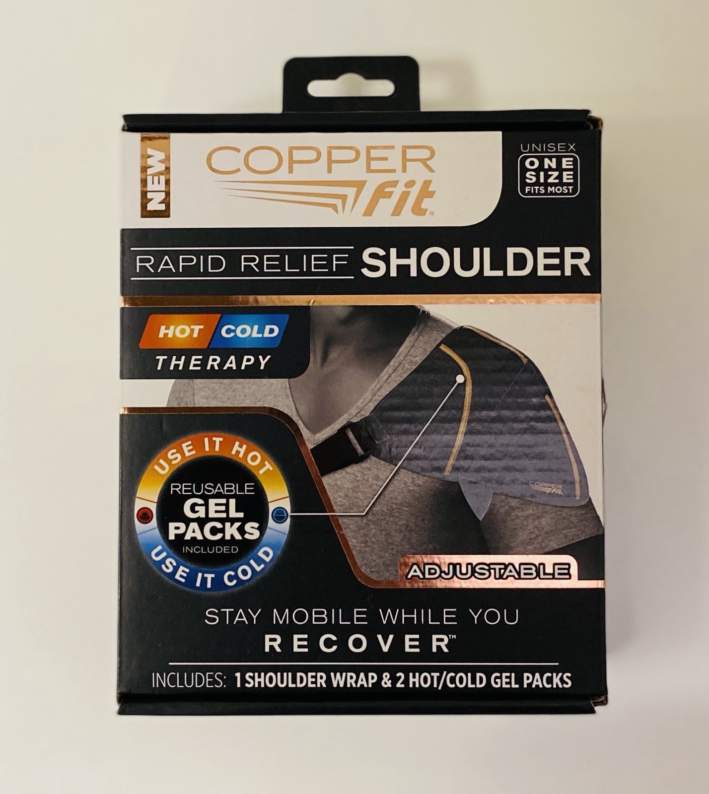 Copper Fit Rapid Relief Shoulder Hot or Cold Therapy Adjustable w/ 2 Gel Packs