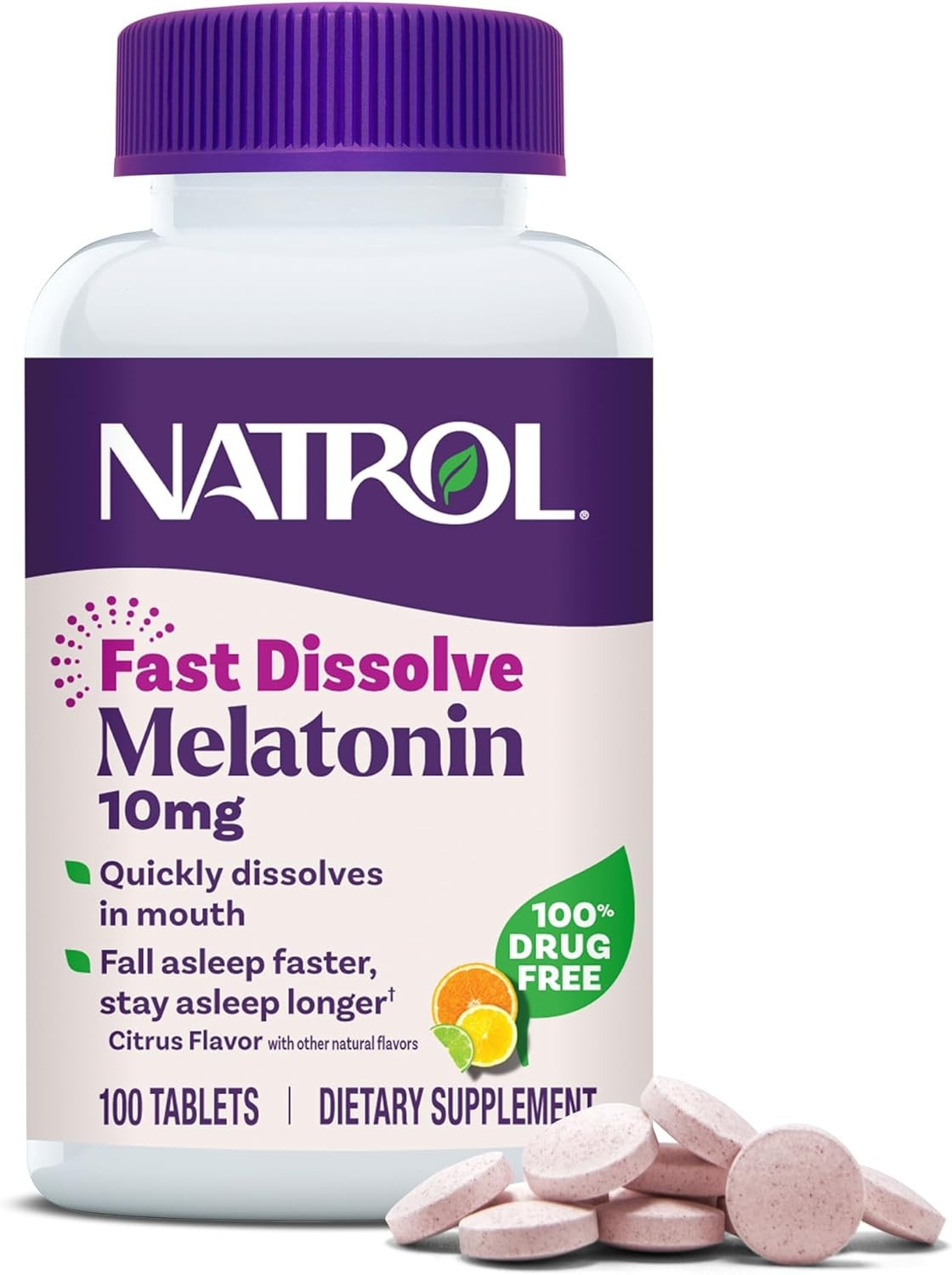 Natrol Fast Dissolve Melatonin 10 mg, Supplements Restful Sleep, 100 tablets
