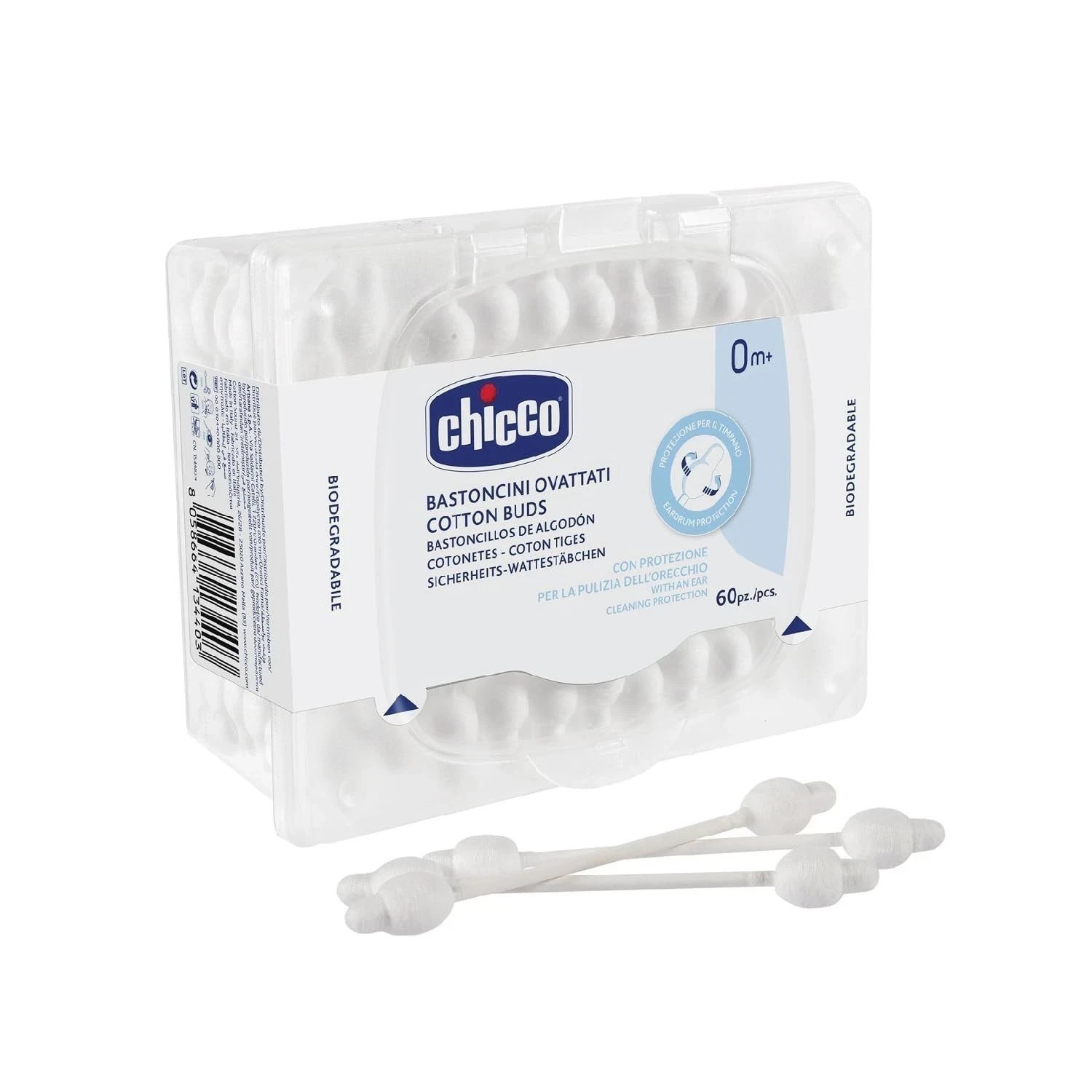 Chicco Cotton Buds with Ear Drum Protection | Paper Stem – 60 count (Pack of 1)