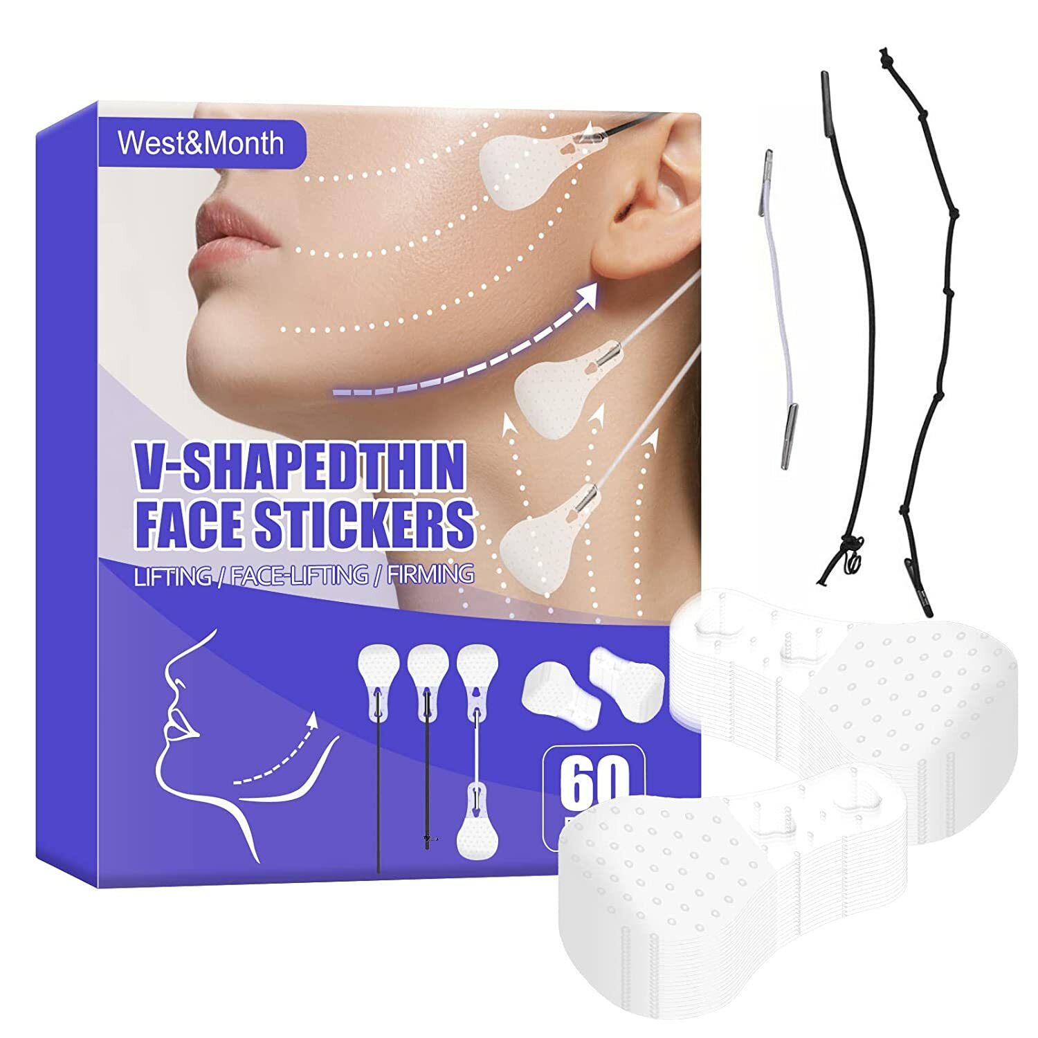 60PCS Face Lift Tape Ultra-thin Invisible V-Shaped Facial Lifting Sticker Patch