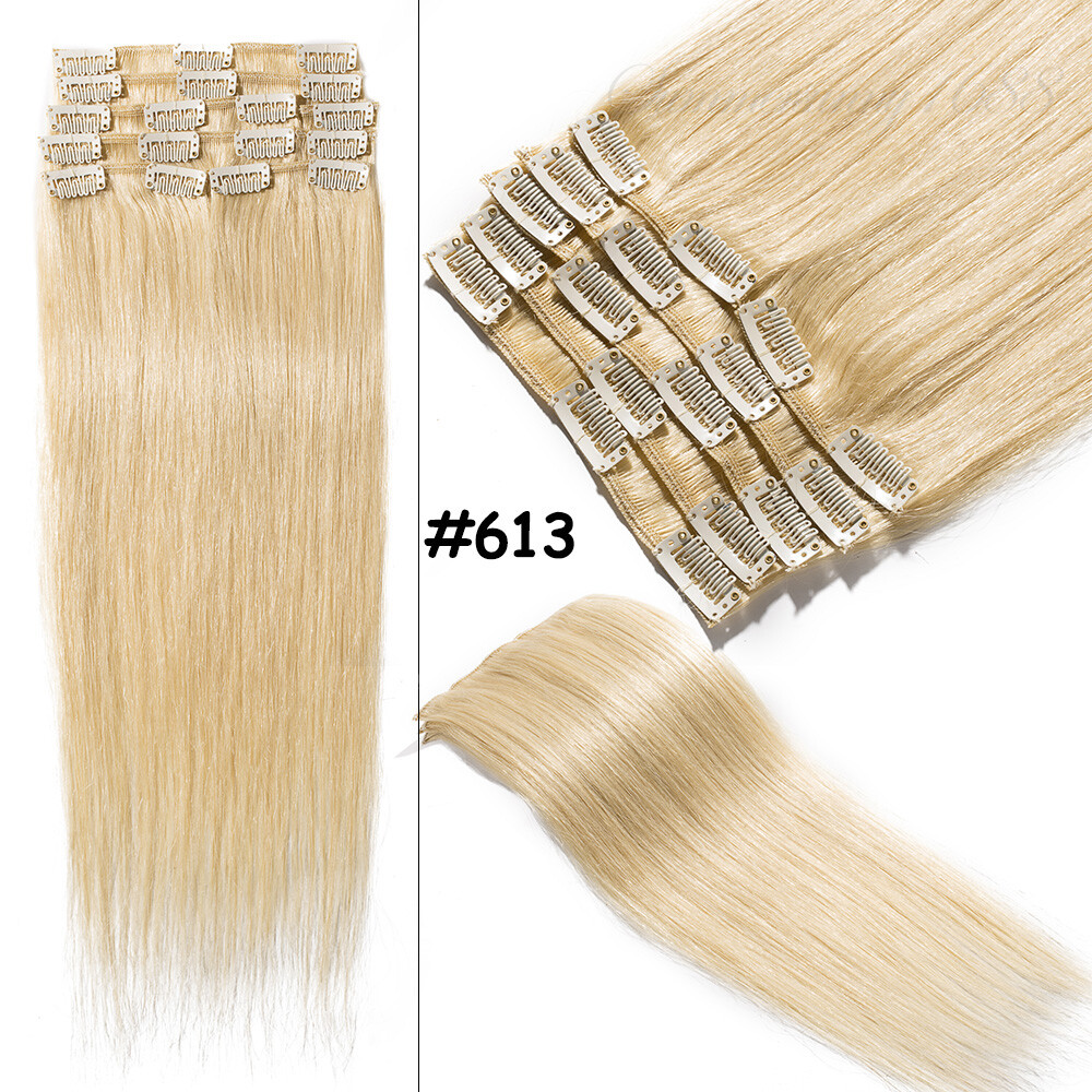 Clip In Hair Extensions 100% Real Human Remy Hair Full Head 8Pieces with 18Clips