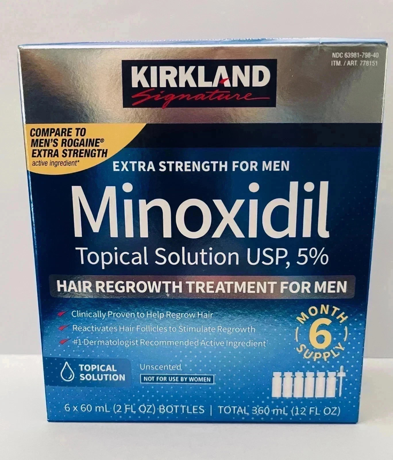 Kirkland Minoxidil 5% Extra Strength Men 6 Month Supply Hair Regrowth FREE SHIP