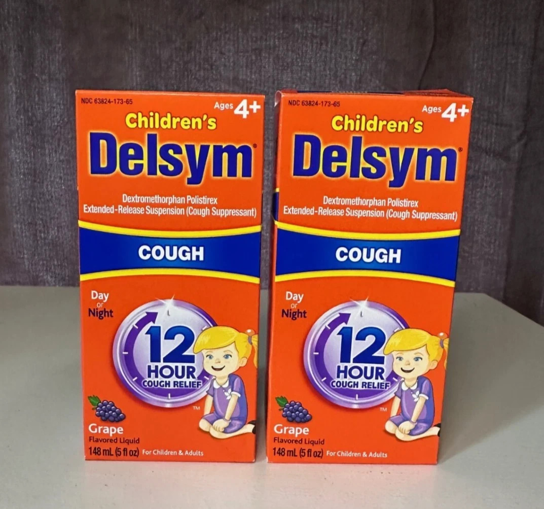 2 x 5 fl oz Delsym 12 Hour Cough Relief Bottles Grape Flavor: Exp. 2027