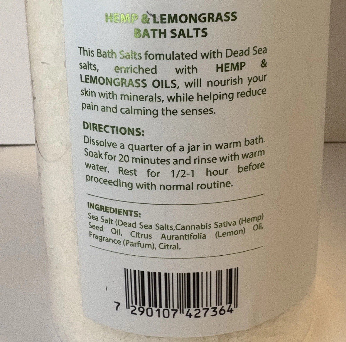 2 Pack Natural Therapy Hemp Cherry Blossom Bath Salts Dead Sea 37oz Each New