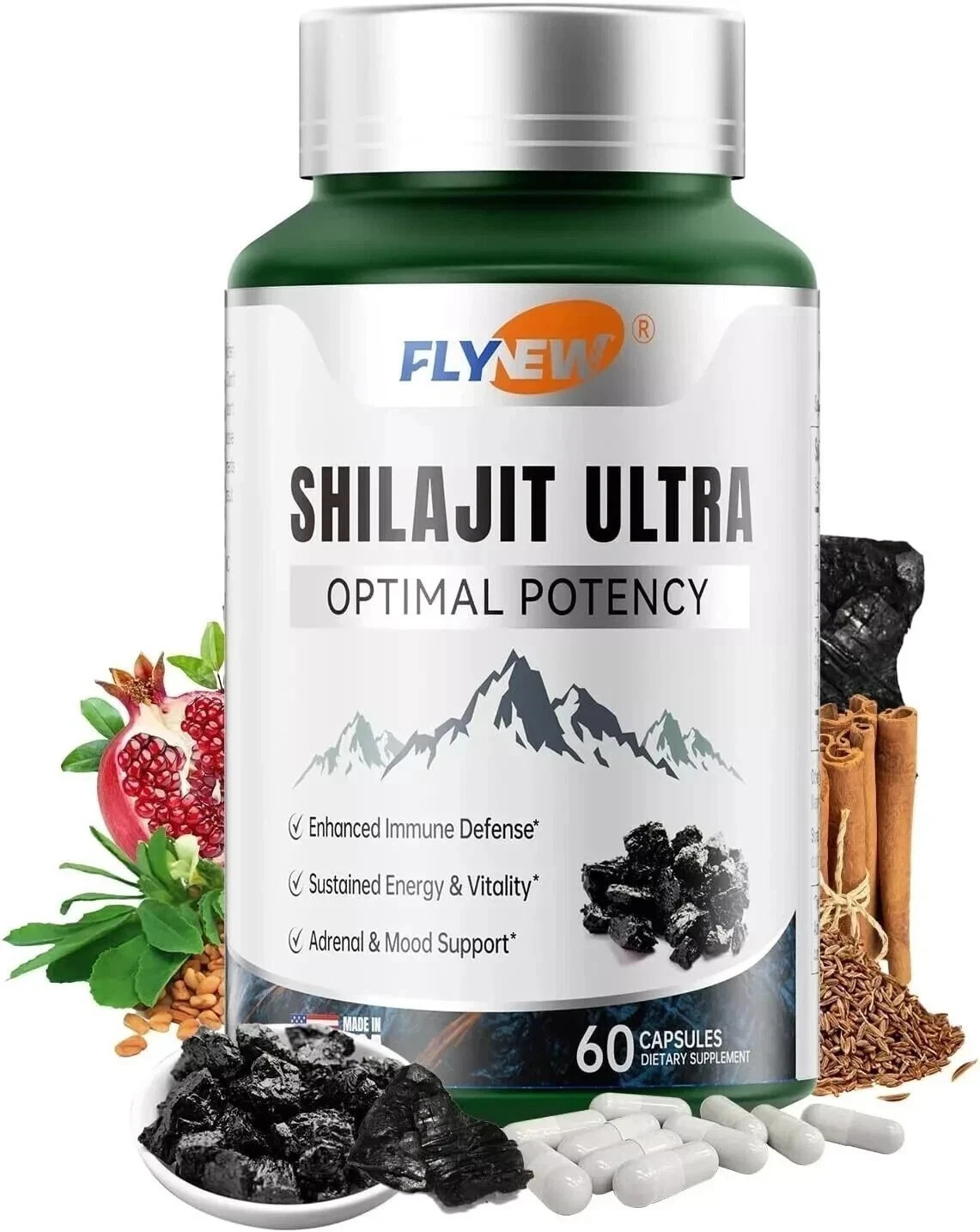 Shilajit Ultra Optimal Potency, Pure Shilajit Extract Flynew with L-Arginine,