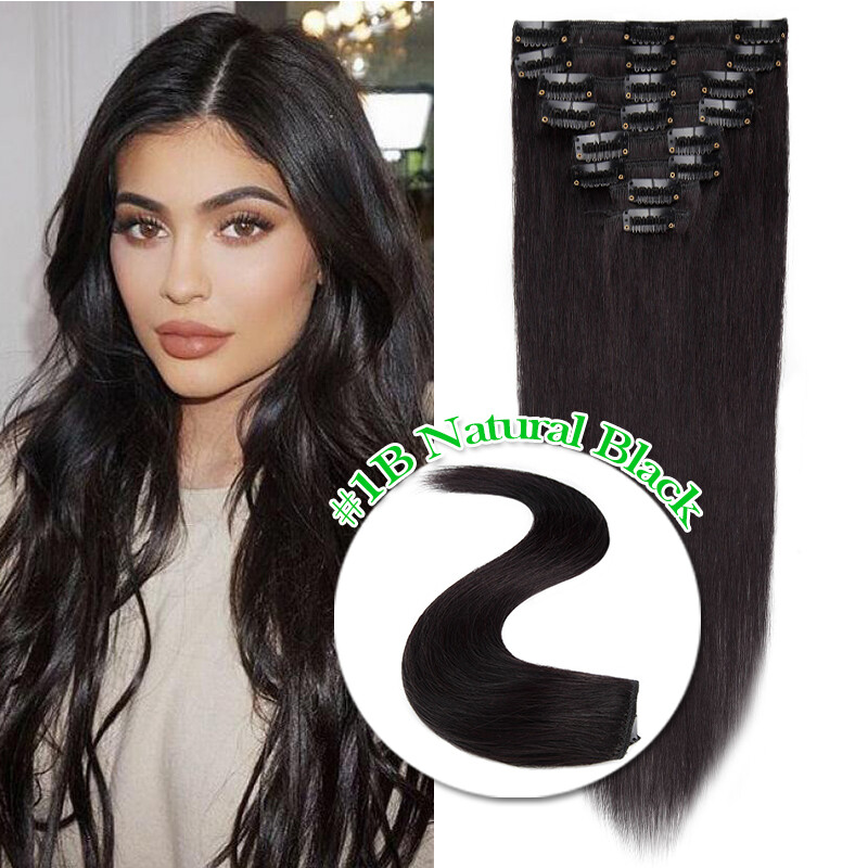 Invisible Clip In 100% Real Remy Human Hair Extensions 8Pieces 18Clips Full Head