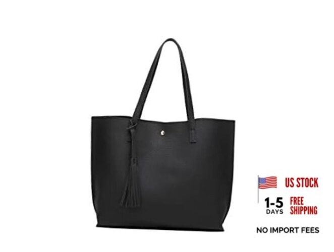 Women’s Soft Faux Leather Tote Shoulder Bag from, Big Capacity One Size Black