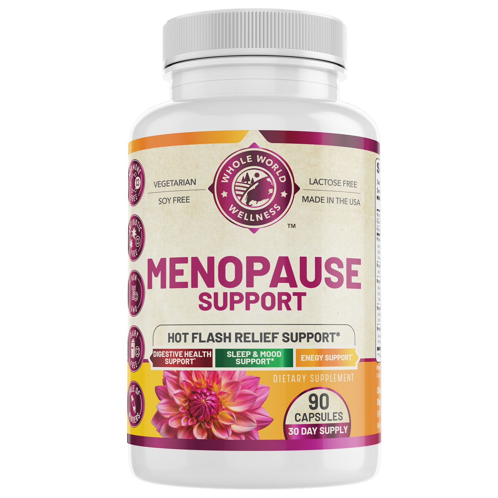 WHOLE WORLD WELLNESS Menopause Support Supplement with Probiotics & Prebiotics.