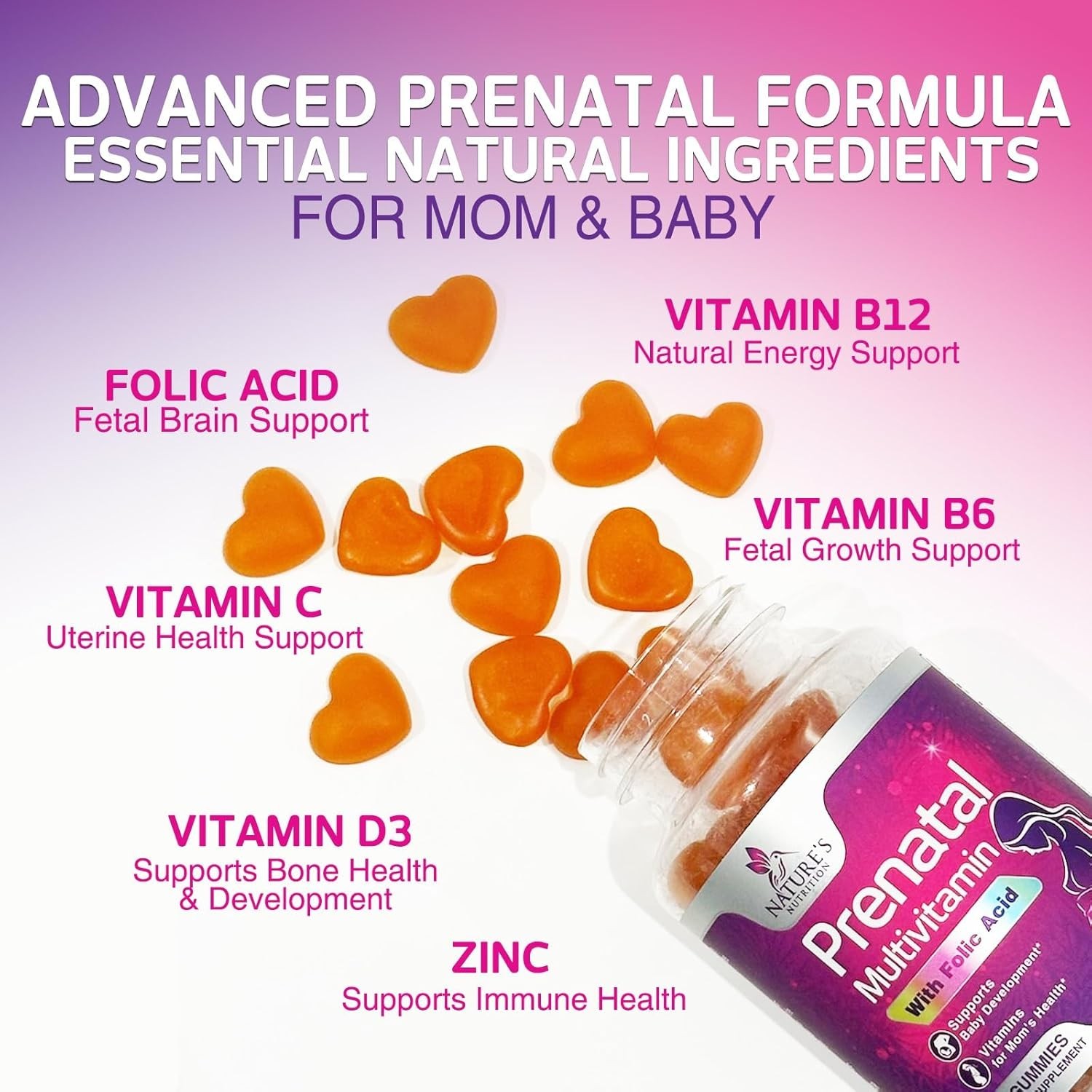 Folic Acid Gummies, Complete Prenatal Gummy Vitamin with Folic Acid, DHA, EPA
