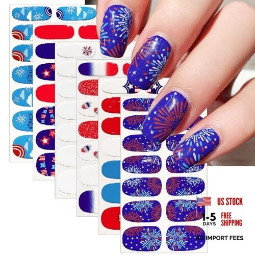 Self-Adhesive Nail Stickers for July 4th – Independence Day – 6 Sheets