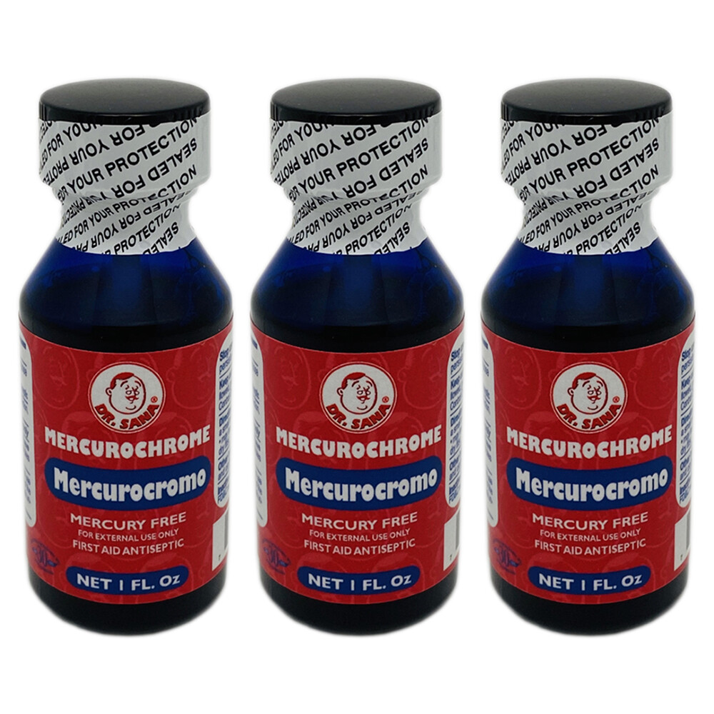 Dr Sana Mercurochrome. First Aid Antiseptic. External Use. 1 fl.oz. Pack of 3