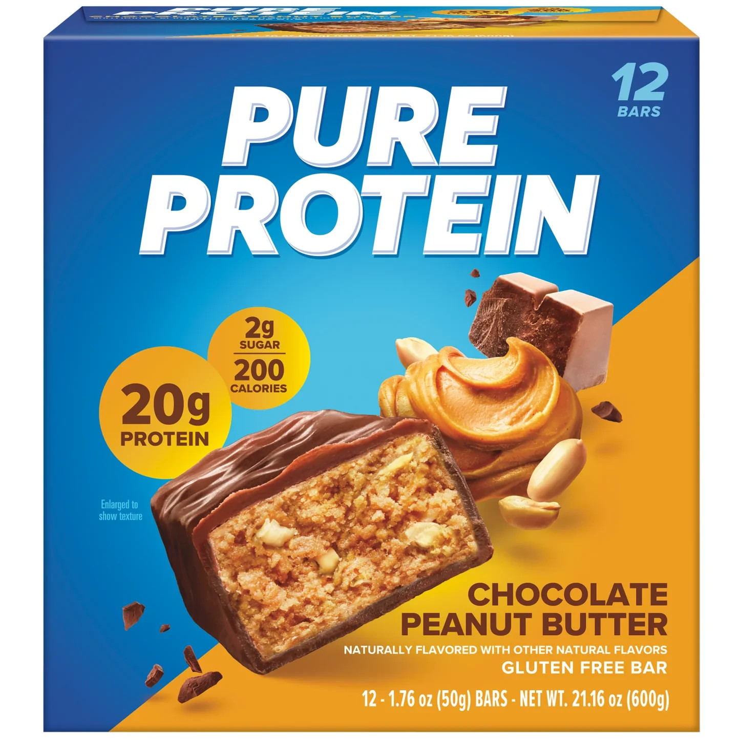 Pure Protein Chocolate Peanut Butter Protein Bars 12 Ct | High Protein | 50 gram
