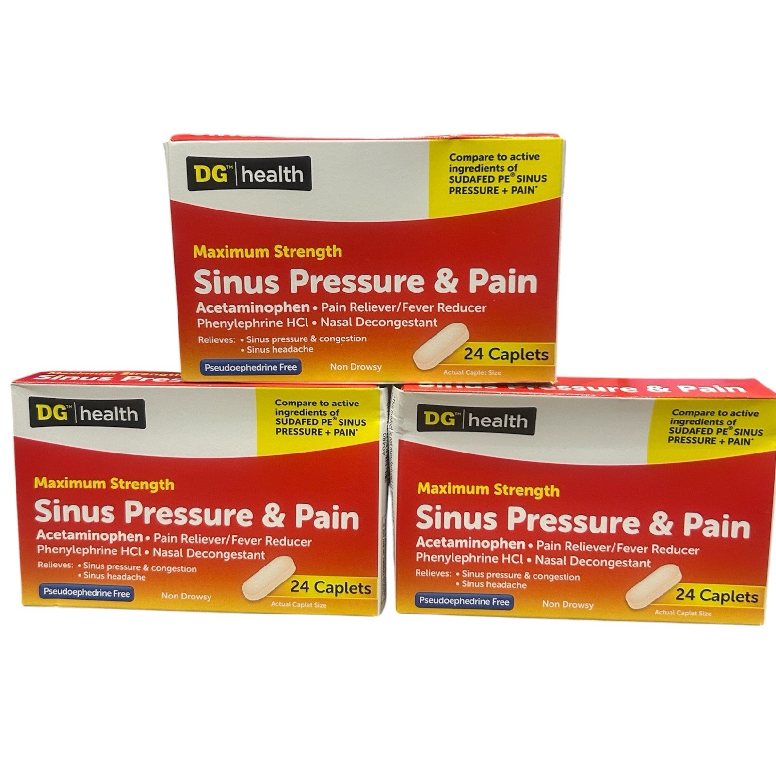DG HEALTH MAX STRENGTH SINUS PRESSURE AND PAIN RELIEF 24 CAPLETS EXP 06/28