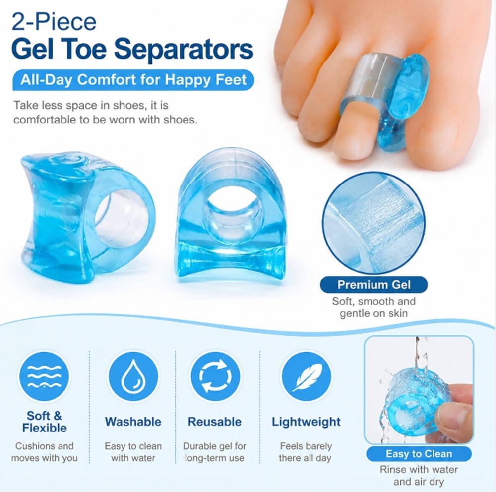 1 Pair Silicone Gel Toe Separator Big Toe Spacer Reusable Foot Care