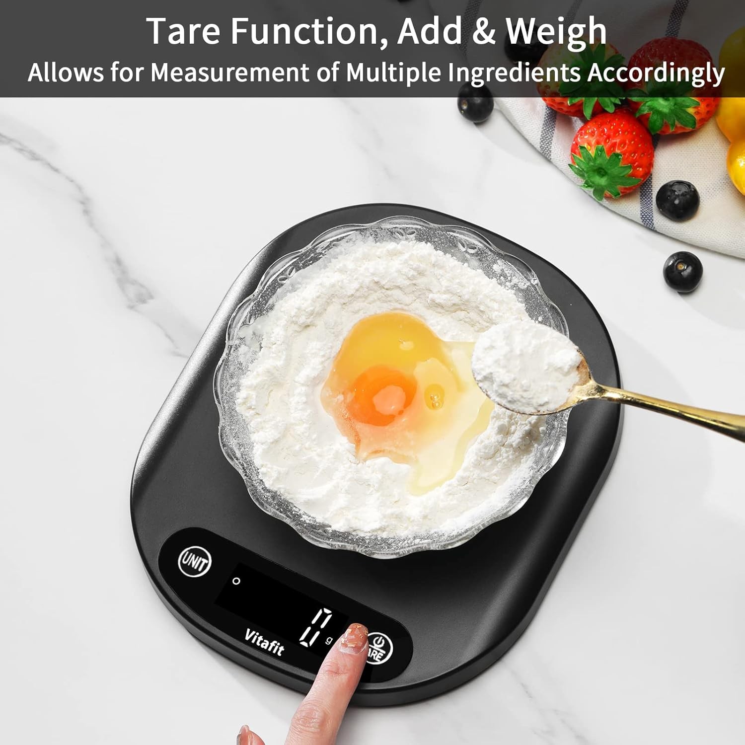 Vitafit 33lb/15kg Digital Food Scale in High Precision 0.1oz/1g, Our Black