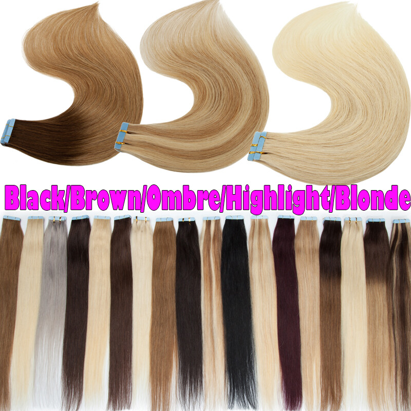 US Store Remy Tape In Human Hair Extensions 100% Skin Weft Full Head Mix Blonde