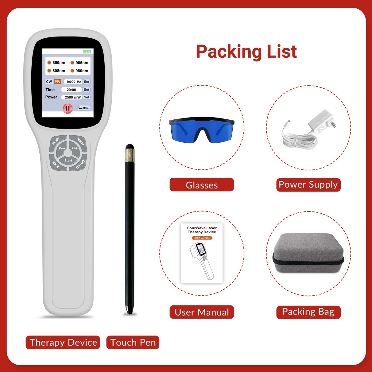 2.5W 650nm 808nm 905nm 980nm Laser Therapy Device 25 Diodes for Sports Injury