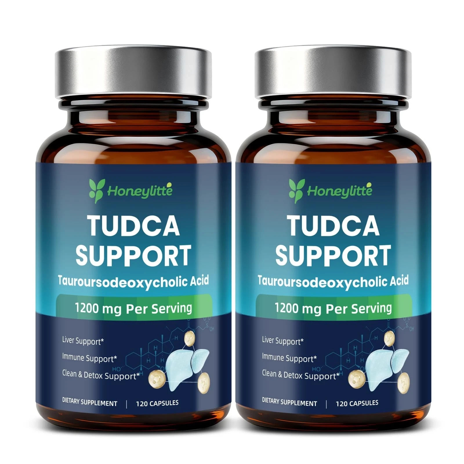 Honeylitte TUDCA 1200mg – Ultra Strength Pure Tauroursodeoxycholic Acid for L…