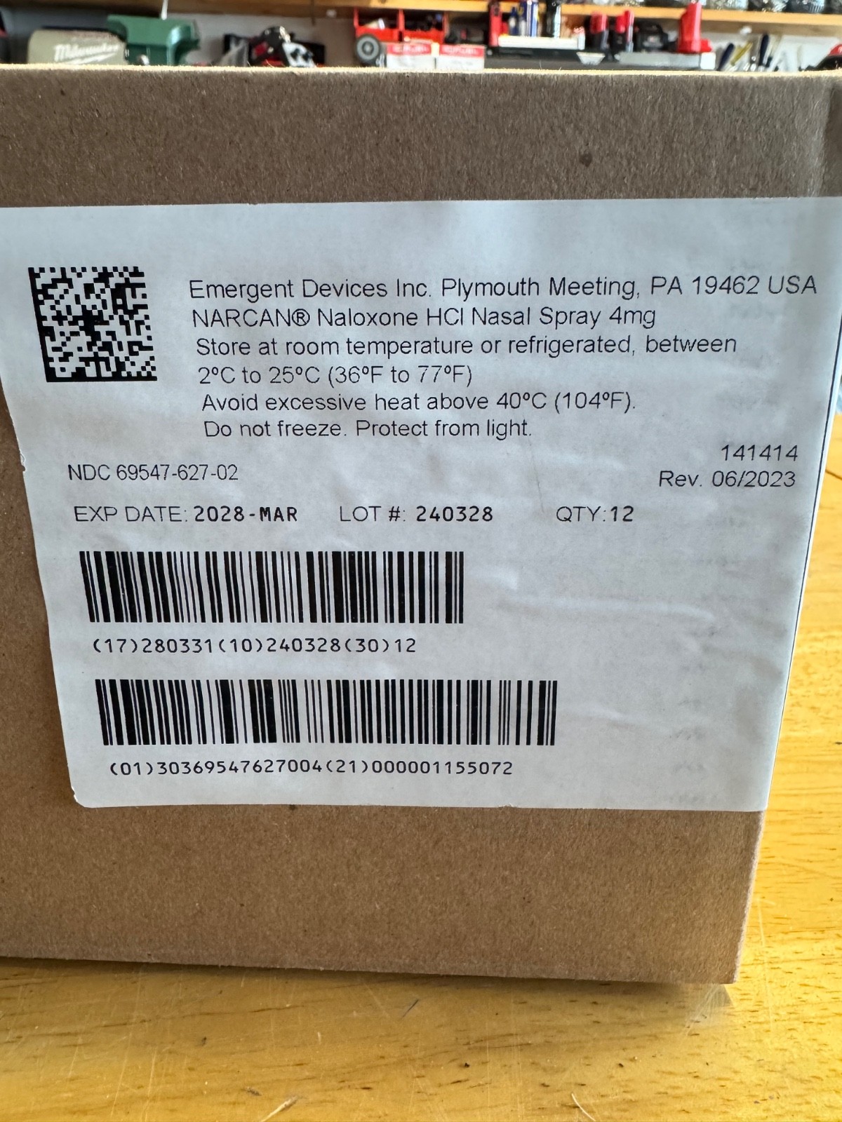 Box of 12 Narcan Nasal Spray 4 mg Overdose Emergency Treatment 2 Devices Per Box