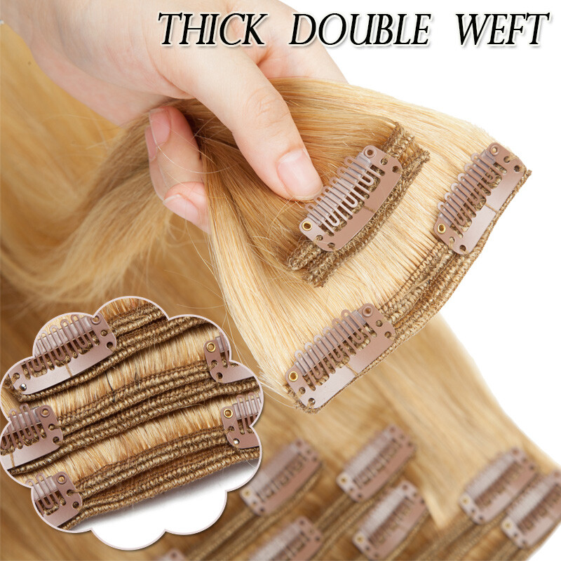10-24inch Thick Double Weft Clip In 100% Remy Human Hair Extensions Full Head US