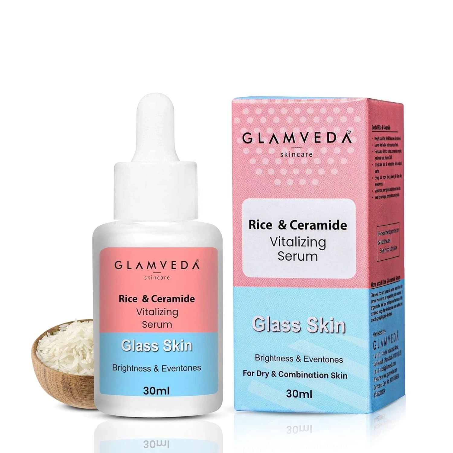 Glamveda Rice And Ceramide Vitalizing Serum For Soft Skin 30ml