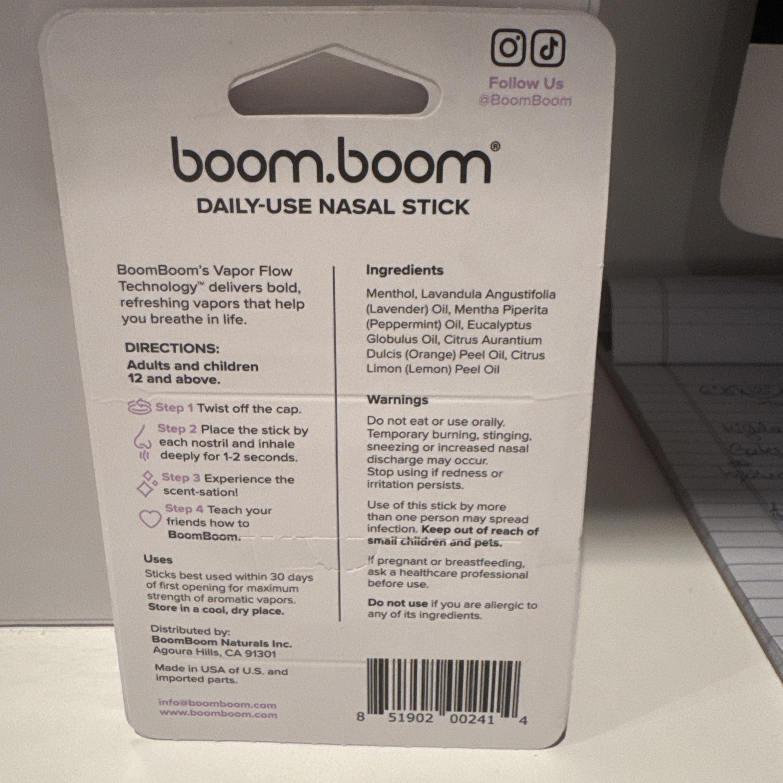BoomBoom Nasal Stick (3-Pack) | Essential Oils + Menthol Inhaler (Lavender)