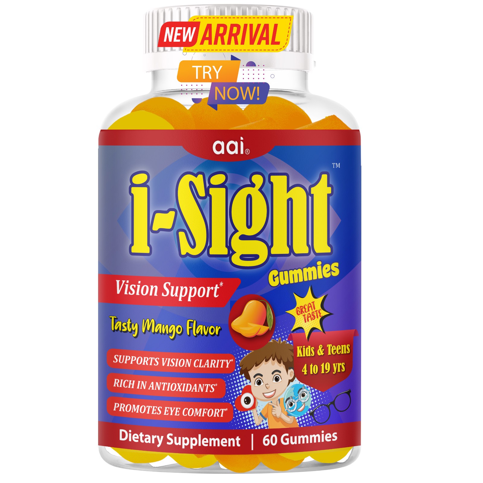 Kids Vision Support Gummies | Lutein & Zeaxanthin Eye Health Vitamins 60Gummy