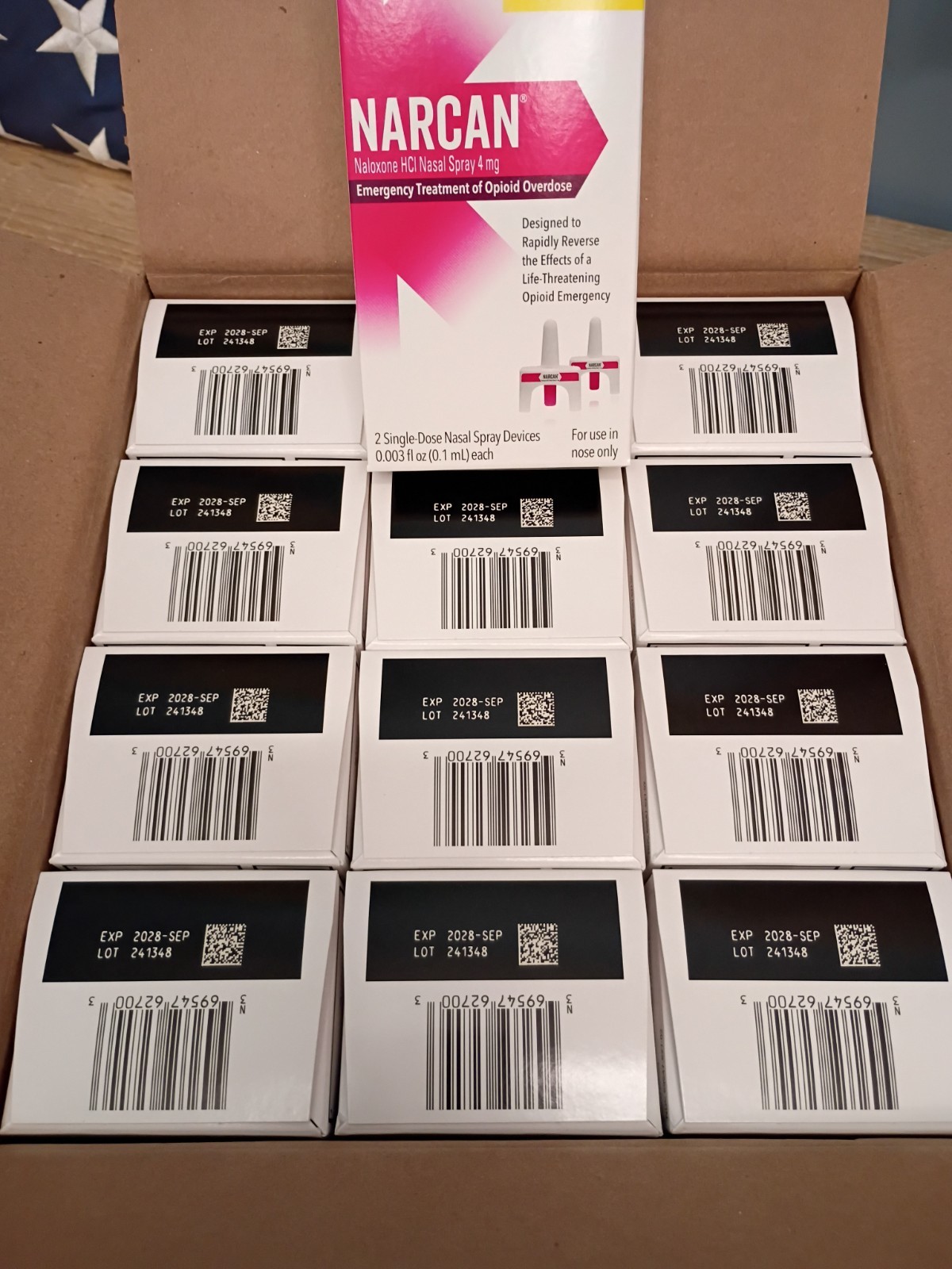 1 Case/12 Narcan Nasal Spray 4 mg Overdose Emergency Treatment Exp 09/2028