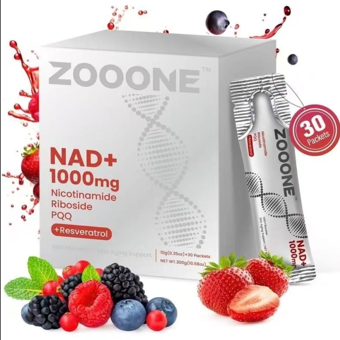 ZOOONE 1000mg NAD+ Berry Flavor Drink Mix for Skin Aging Support, Energy