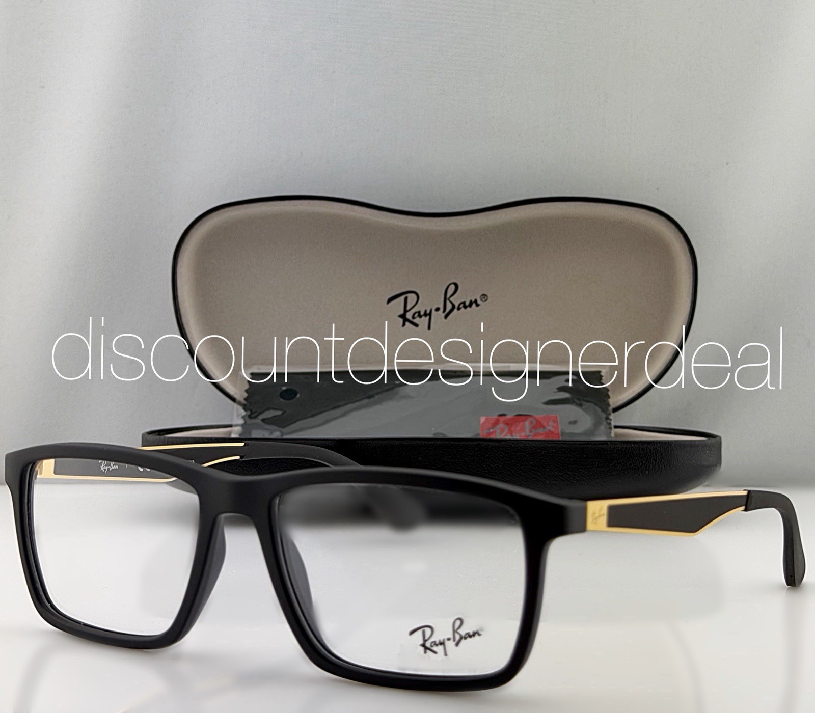 Ray-Ban Rectangular RB7056 5644 Eyeglasses Black Matte Gold Frame Clear 55mm