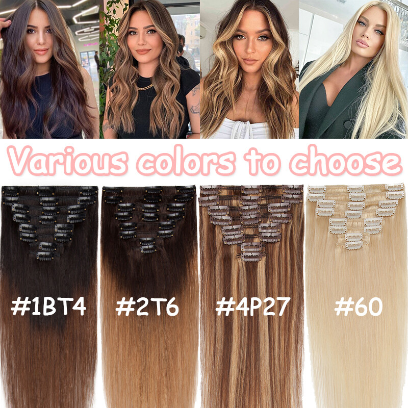 CLEARANCE Clip In Remy Hair Extensions 100% Human Hair Full Head 8Pieces 18Clips