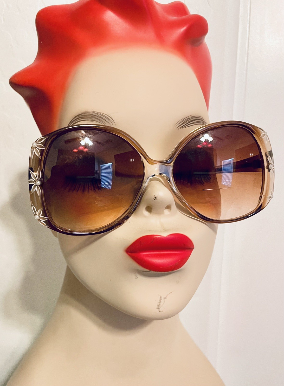 Rare Vintage Designer FRANCE Carved Flower & Pearls Oversized Eyeglasses Frames