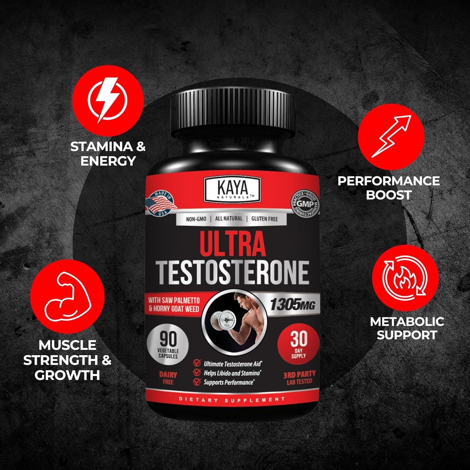 Natural Testosterone Booster 90ct Increase Energy Improve Muscle Strength Growth