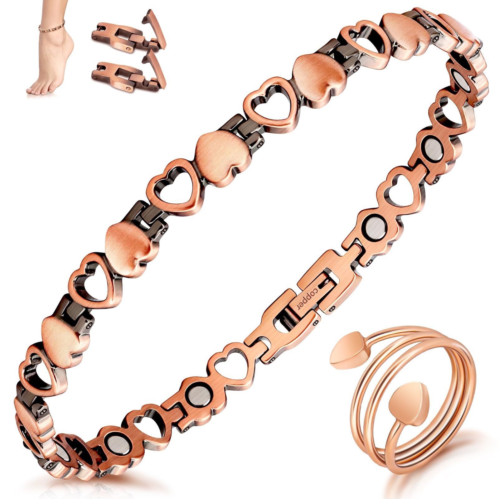 Copper Anklet for Women Magnetic Ankle & Lymphatic Drainage Ring with 3500 Ga…
