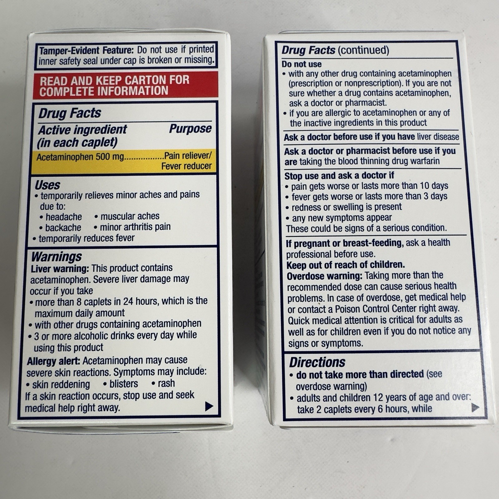 Panadol Extra Strength 500mg Acetaminophen 50 Caplets BB 03/ 2027 (Pack of 2)