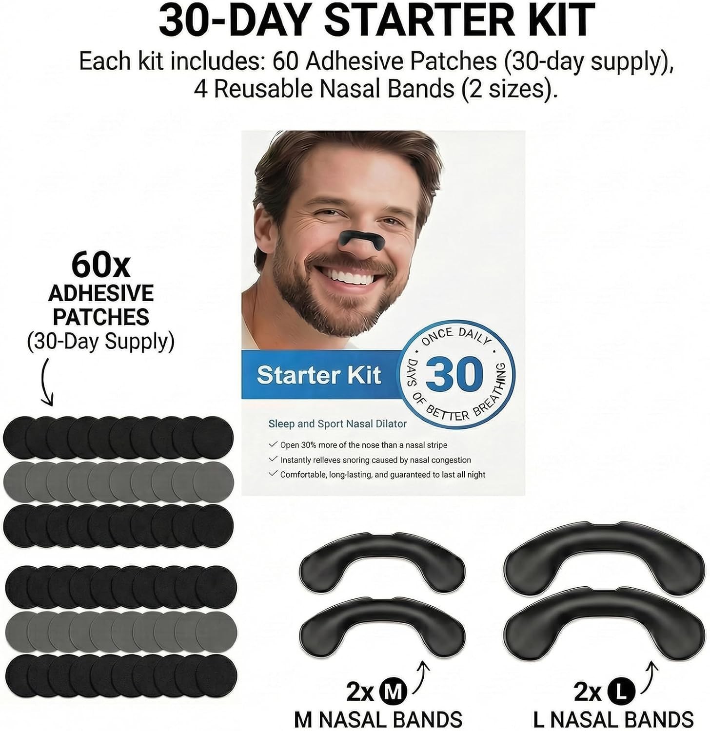 Nasal Dilator Set for Enhanced Breathing – 2 Sizes, 60 Adhesive Patches Included