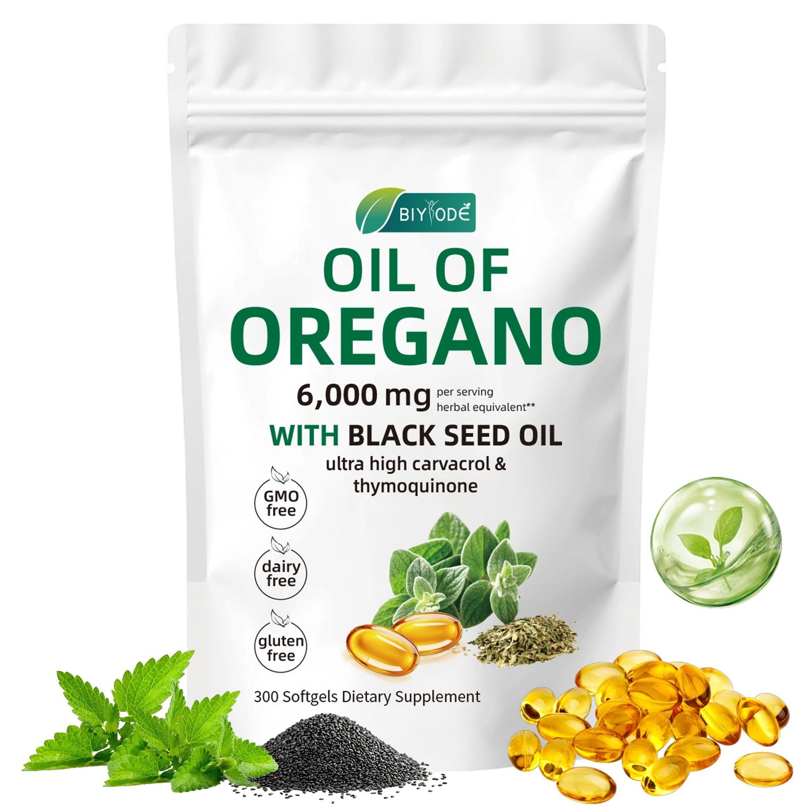 Oil of Oregano Softgels w/Black Seed –6000mg High Potency –900 Count (Pack of 3)