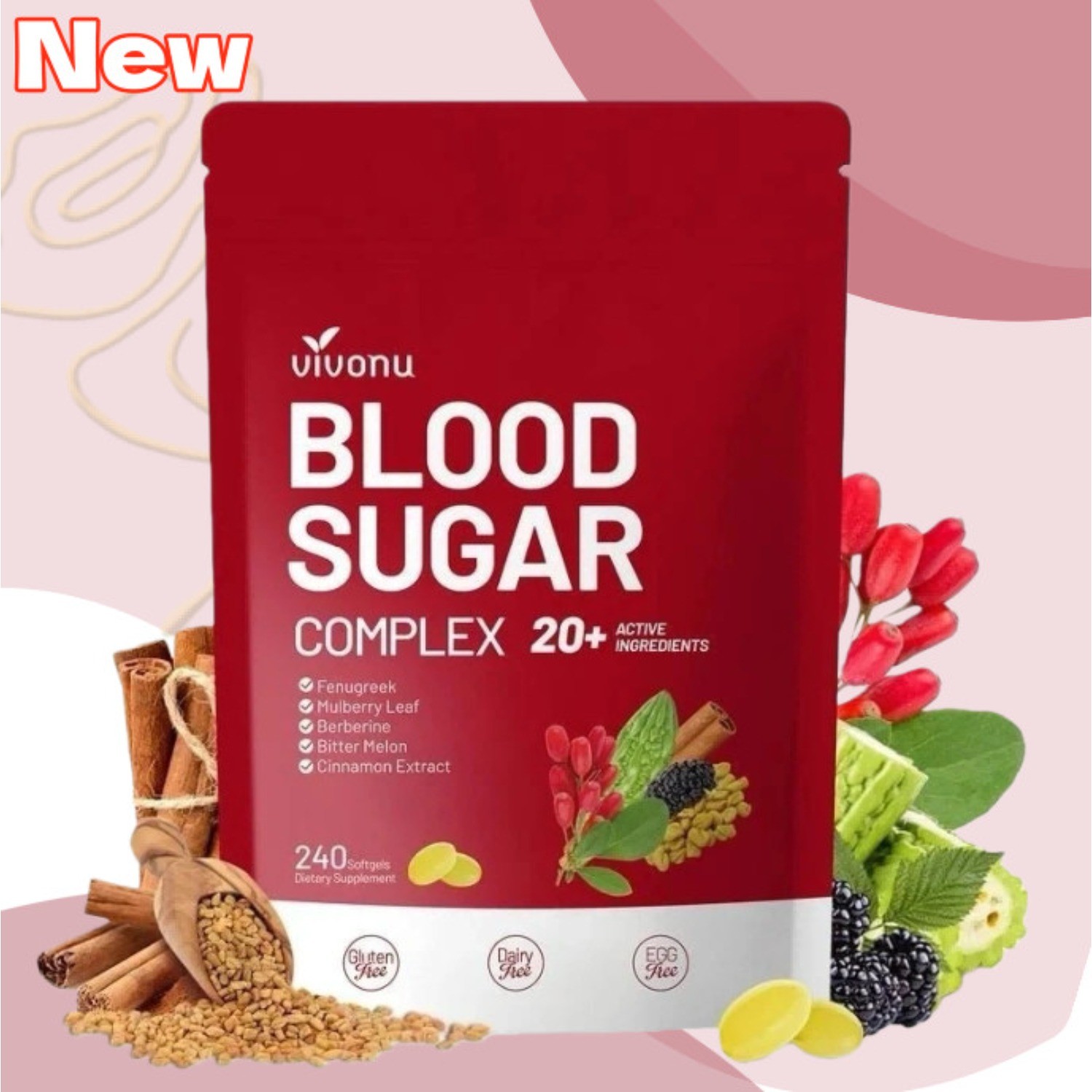 VivoNu Blood Sugar Complex – 20 Herbs & Vitamins, for Glucose Metabolism Support