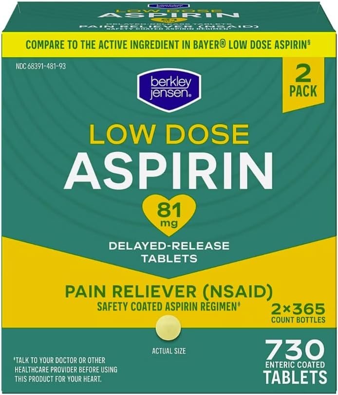 Aspirin 81mg Low Dose 730 Count, Enteric Coated Tablets, NSAID Pain Reliever …